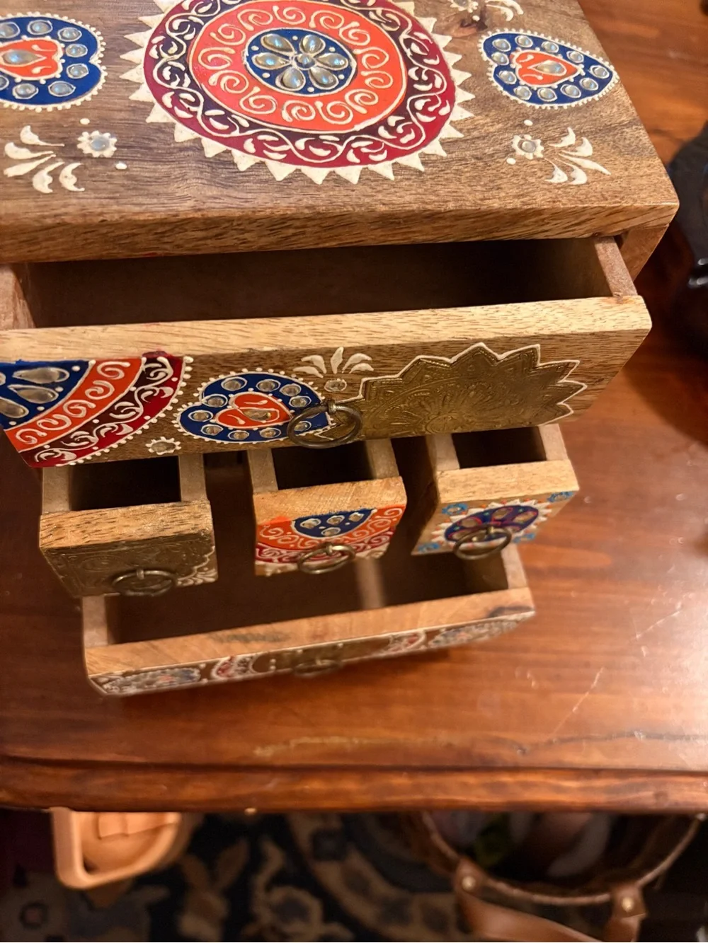 Unique, free-spirited, boho, vintage feel decor, storage box.